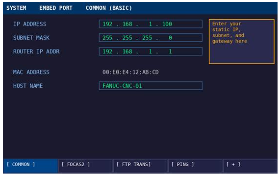 Navigation path to Ethernet settings