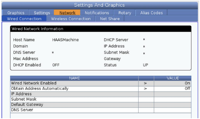 Haas NGC Wired Connection screen